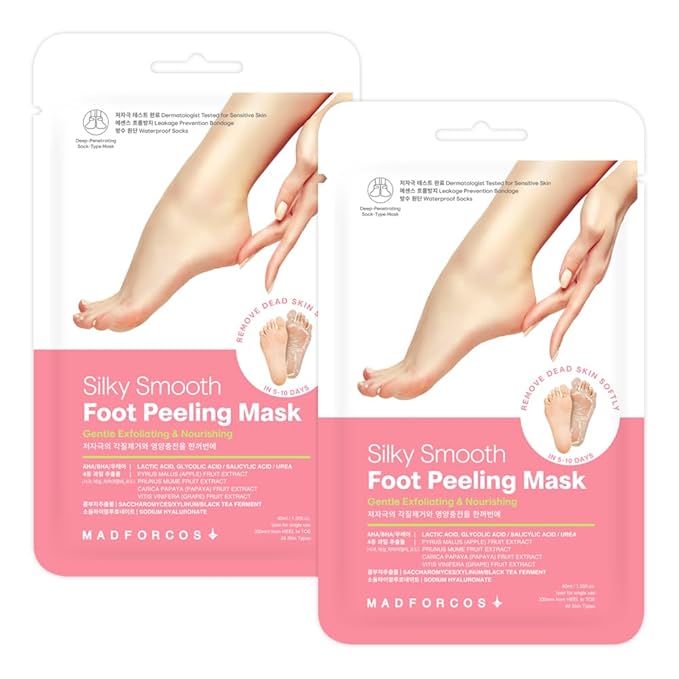 Exfoliating Foot Peel Mask with AHA/BHA & 4 Fruit Extracts – Removes Dead Skin & Calluses for Baby Soft Feet – Foot Peeling Mask Socks for Dry, Cracked Feet (2 Pairs)