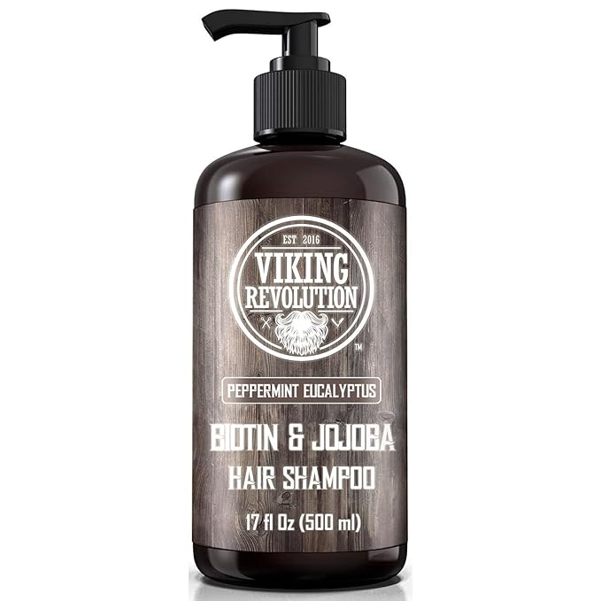 Viking Revolution Biotin Mens Shampoo - Eucalyptus and Peppermint With Jojoba Oil and Mint Oil - Hair Loss Treatment for Men With Thinning Hair (17 Oz)