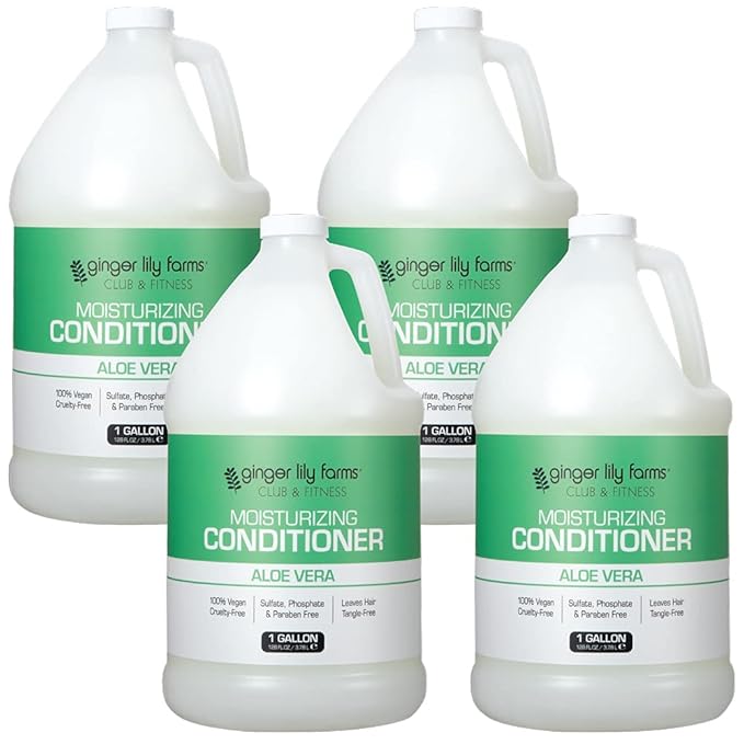 Ginger Lily Farms Club & Fitness Moisturizing Conditioner for Dry Hair, 100% Vegan & Cruelty-Free, Aloe Vera Scent, 1 Gallon (128 fl oz) Refill, white (Pack of 4)