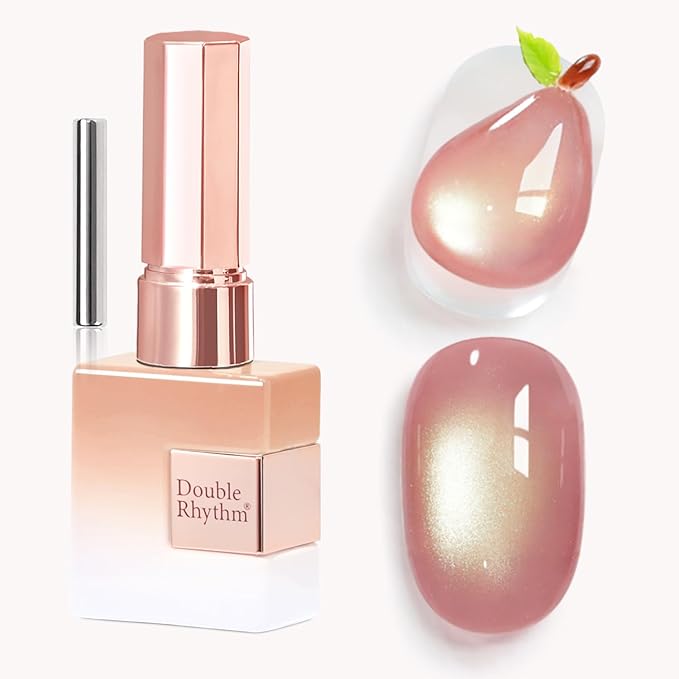 Double Rhythm 15ML Jelly Glass Cat Eye Gel Polish with Magnet Holographic Glitter Shimmer Translucent Sheer Color Salon Soak Off Magnetic Nail at Home (Nude Peach-MC1349)