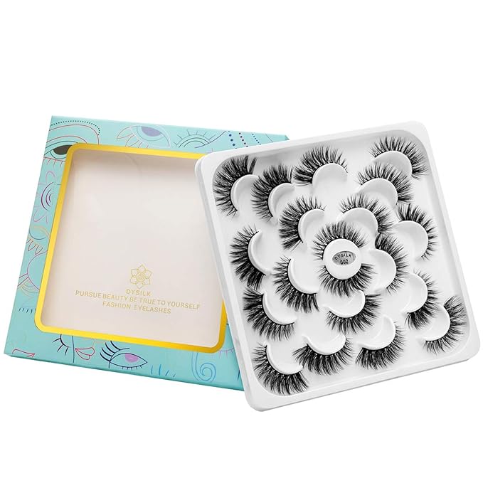 DYSILK Eyelashes Cat Eye Lashes - False Eyelashes Natural 10 Pairs 6D Faux Lashes Pack Fluffy Lashes Wispy Mink Natural Look Fake Lashes Reusable False Eyelashes | 14.5mm