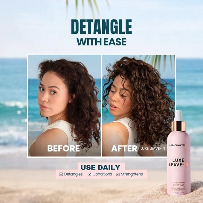 The Beachwaver Co. Luxe Leave-In Conditioning Detangler - Full Size (6 Fl Oz) | Leave-In Treatment to Hydrate, Smooth, & Strengthen w/HiX Vegan Bond Multipliers | Bali Beach Night Fragrance