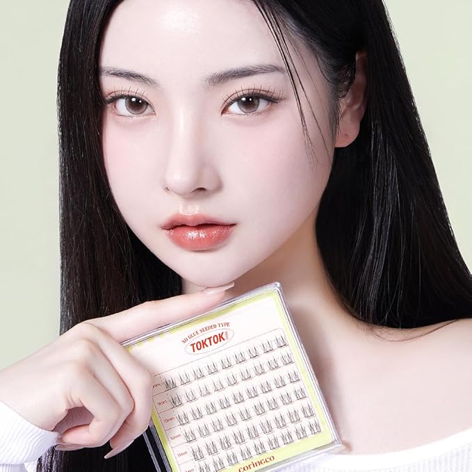 CORINGCO Toktok Hara Light Self Adhesive False Eyelashes, Natural Look, No Glue Needed, Assorted Set of 9/10/11mm, Reusable Lash Clusters Kbeauty - Sharp