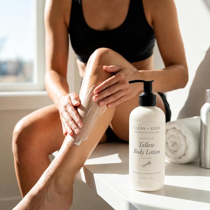 Lemongrass Whipped Tallow Body Lotion — Hydrating Non-Toxic Natural Body Moisturizer & Cream, Grass-Fed Beef, Organic Shea, Jojoba, Coconut MCT & Aloe for Dry Sensitive Skin (8 oz)
