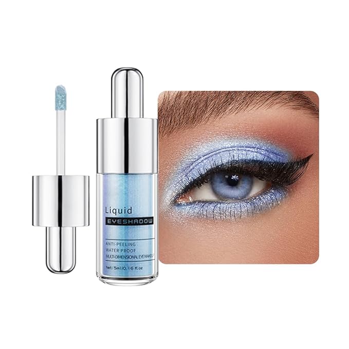 Ocean Blue Shimmer Liquid Eyeshadow, High Pigment Blendable Eye Makeup for Older Women, Long Lasting Lightweight Travel Friendly Buildable, Suitable for All Eye Shapes, Glitter Finish 10#