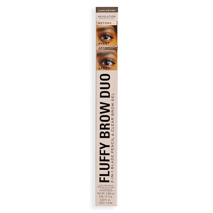 Revolution, Fluffy Brow Filter Duo, 2-in-1 Eyebrow Pencil & Gel, Enhances & Shapes Brows, Vegan & Cruelty-Free, Dark Brown, 1 piece
