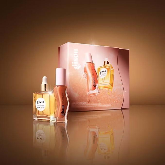 Gisou Glossy & Glazed Set – Honey Infused Hair Oil (20ml / 0.7 fl.oz) & Honey Infused Lip Oil Glazed Plum (Full Size)