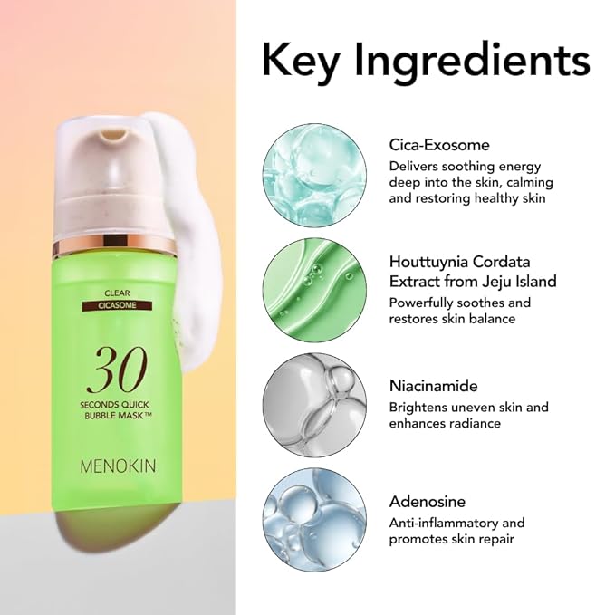 MENOKIN 30 Seconds Quick Bubble Mask [CLEAR] - [Cica] in Micro-bubbles For Soothing & Skin Strengthening, Hydration, Clearer Complexion, Korean Skin Care Essential, 50 Uses, 2.36 fl.oz