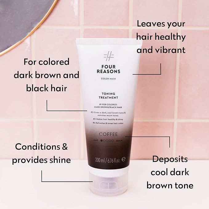 FOUR REASONS Color Mask, Coffee (27 Colors) – Hair Gloss & Color Depositing Conditioner – Semi Permanent Hair Toner for Color-Treated Hair Color For Women – Vegan & Cruelty-Free – 6.76 fl oz