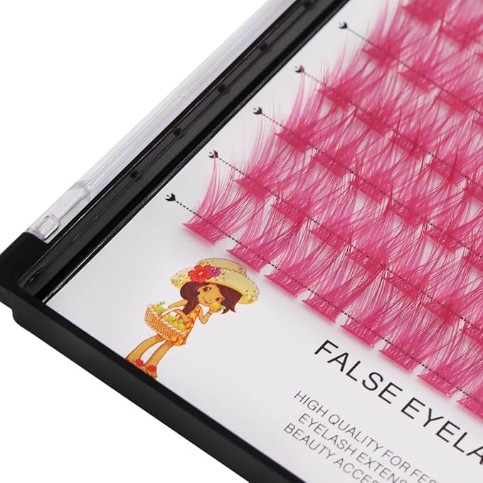 Wide Stem With Various Colored False Eyelashes D Curl Eyelash String 10-20mm Choose Professional Makeup Personal Eyelash String Grafted Eyelash Extension Cluster（Rose red-10-12-14-16mm Mixed）