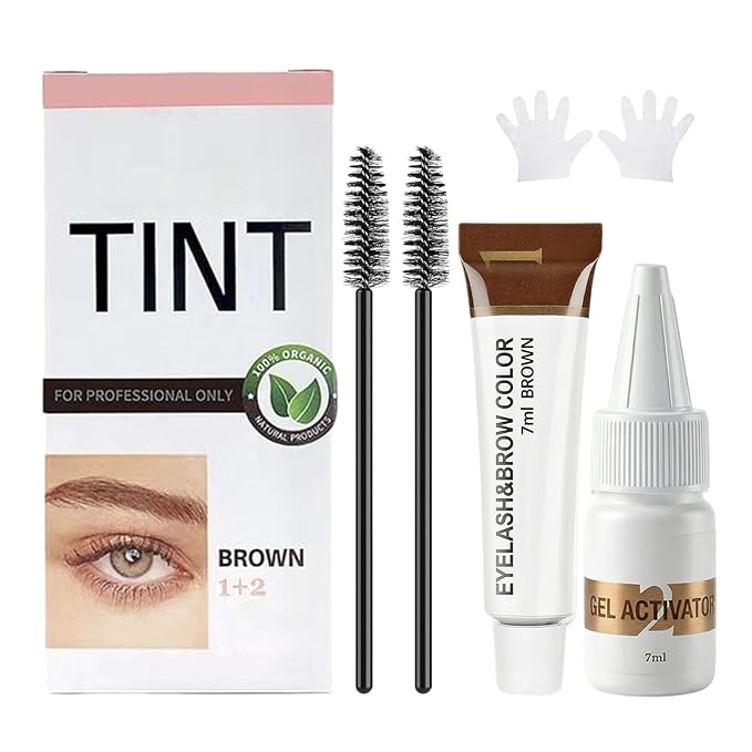 Lash Color Kit, Professional Natural Brown Eyelash & Eyebrow Color Kit Lasting for 2 Weeks, Temporary Brow Color with Gentle Ingredients, Safe & Easy for Salon Home Use for Women Girl Mom Wife