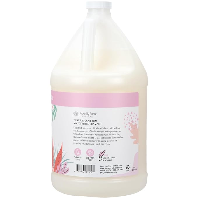Ginger Lily Farms Botanicals Moisturizing Shampoo for All Hair Types, 100% Vegan & Cruelty-Free, Vanilla Sugar Bliss, 1 Gallon (Pack of 4)