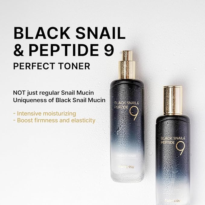 Farmstay Black Snail & Peptide 9 Perfect Toner, Snail Mucin Toner for Elastic & Glow Skin, Moisturizing & Anti-Aging, Smooths & Refine Skin Texutre, Korean Skin Care, for Women & Men, 4.05 Fl. Oz