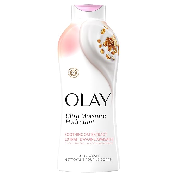 Olay Body Wash for Women, Ultra Moisture, For Sensitive Skin, Soothing Formula, 24hr Moisturizing, Hydrating & Refreshing, B3 Vitamin Complex, Free of Parabens & Phthalates, Oat Extract Scent,22 fl oz