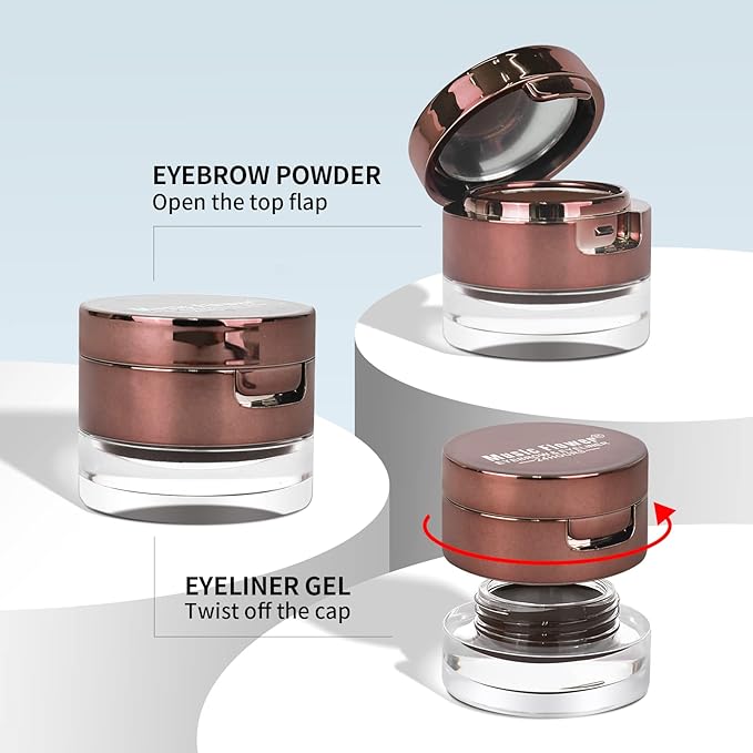 Music Flower Gel Eyeliner Eyebrow Powder, Black and Brown Waterproof Smudgeproof Long Lasting Makeup Eyeliner Gel with Brush Mirror, 0.49 Ounce, Pack of 2