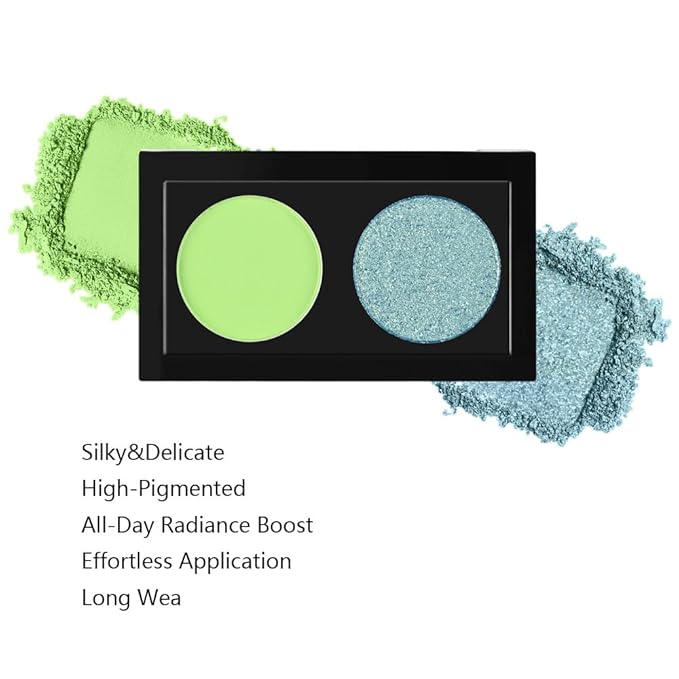 Duo Eye Shadow Palette，Green Matte +Blue Glitter Eyeshadow for Eye Makeup，Easy Application， Natural Eye Looks，Smooth, Blendable，Highly Pigmented，Vegan & Cruelty-Free ，Makeup Kit for woman