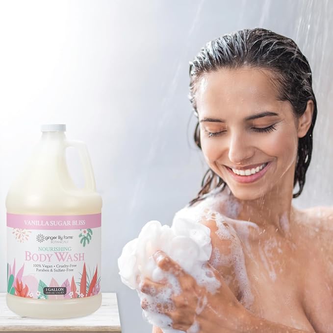 Ginger Lily Farms Botanicals Nourishing Body Wash, 100% Vegan & Cruelty-Free, Vanilla Sugar Bliss Scent, 1 Gallon (Pack of 4)