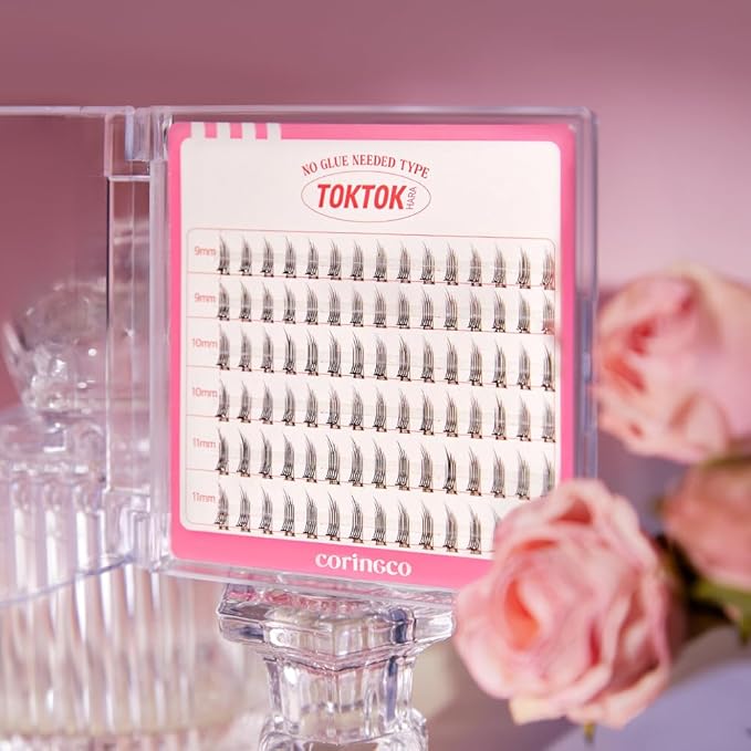 CORINGCO Toktok Hara Light Self Adhesive False Eyelashes, Natural Look, No Glue Needed, Assorted Set of 9/10/11mm, Reusable Lash Clusters Kbeauty - Sharp
