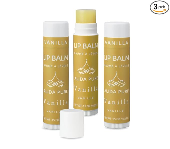 Vanilla Lip Balm Collection, Vegan Set, Beeswax Free, with Organic Jojoba and Avocado Oil, Vitamin E, Natural Moisturizer for Dry, Chapped Lips, 3 Tube Set