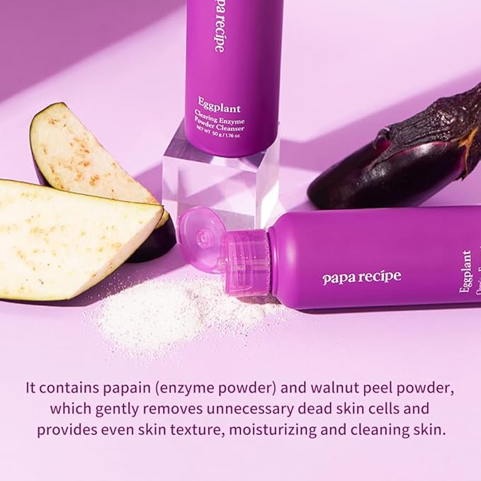 Papa Recipe Eggplant Enzyme Cleansing Powder (1.7oz/50g) – Papain Enzyme Powder-to-Foam Face Wash, Balances & Moisturizes Skin, Gentle Exfoliation, Smoother Texture & Clearer Pores, Korean Skin Care