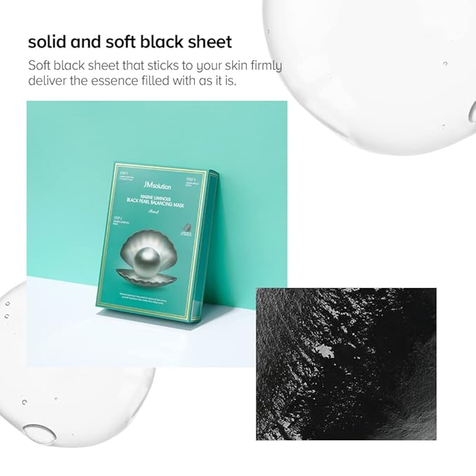 JMsolution Marine Luminous Black Pearl 3 Step Mask (10 Sets) | Bubble Cleanser + Black Sheet Mask + Finishing Cream | Oil & Moisture Balance Korean Skincare Set | K-Beauty Face Mask Kit