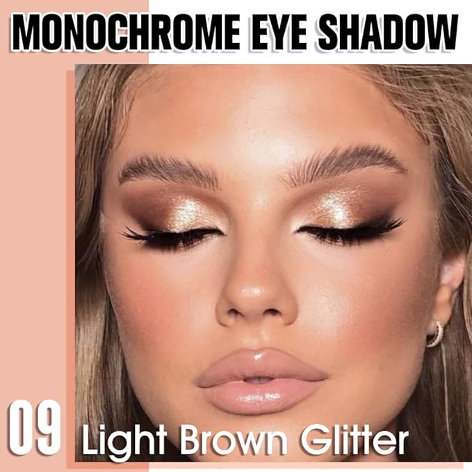WanTuoluo Light Brown Glitter Eyeshadow Palette for Women, Single Monochrome Eye Shadow Makeup, Shiny Pressed Powder, Blendable Natural sombras para ojos, Holographic,Vegan,Travel -9
