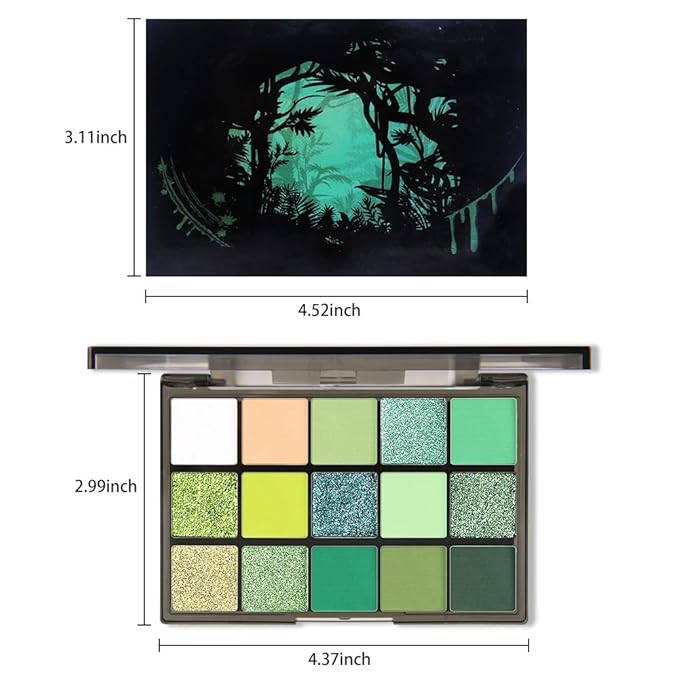 CAKAILA Smokey Green Eye Shadow Makeup Palette,15 Colors Bright Forest Emerald Dark Green Shimmer Matte Makeup Pallet,Long Lasting Waterproof for Daily and Halloween