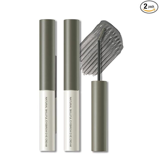 2 Pcs Tinted Eyebrow Cream,Ultra-Fine Brush Tinted Brow Gel Waterproof Long Wear Eye Brow Mascara Transfer-proof Natural Brow Makeup without Clumping, Cold Gery