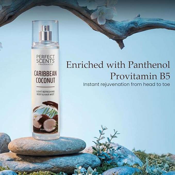 Instyle Fragrances Light Refreshing Body & Hair Mist, Caribbean Coconut, Premium Women’s Body Spray, Infused with Panthenol, CLEAN, Vegan, Paraben-Free, Phthalate-Free, 8 Fluid Ounces
