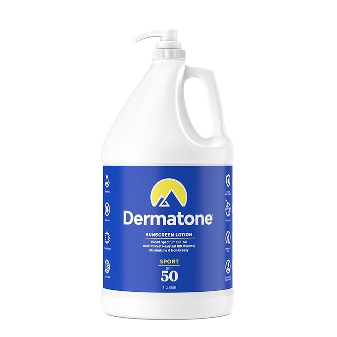 Dermatone Sport Sunscreen Lotion SPF 50 | with Vitamin C & Aloe | Sweat & Water Resistant | Non-Greasy | Broad Spectrum UV Protection| 1 Gallon (128 oz) Pump Bottle