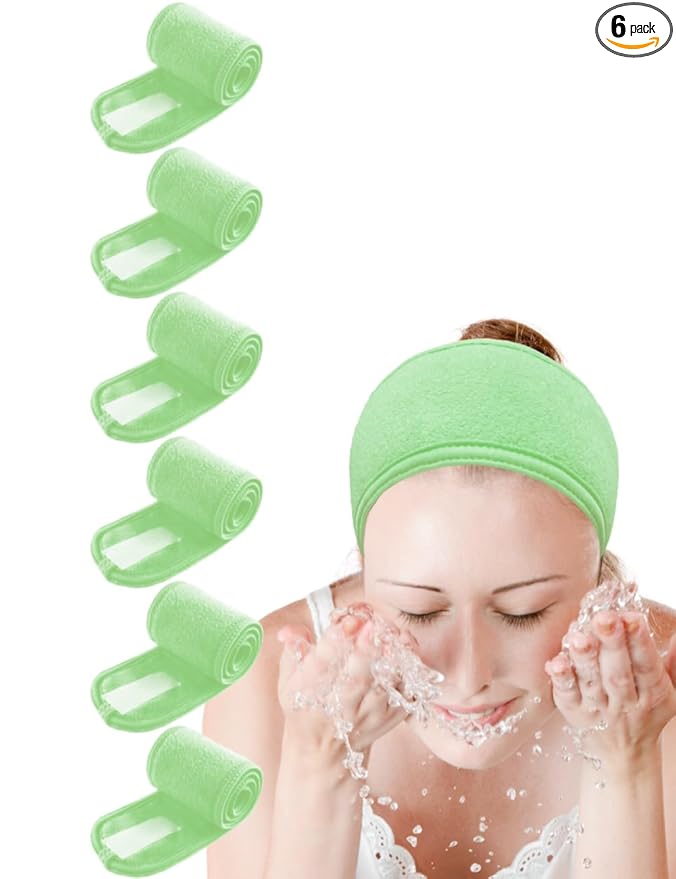 EUICAE Spa Headband Hair Wrap Sweat Head Wrap Non-slip Stretchable Washable Makeup Headband for Face Wash Facial Treatment Sport Fits All White (Green Seafoam)