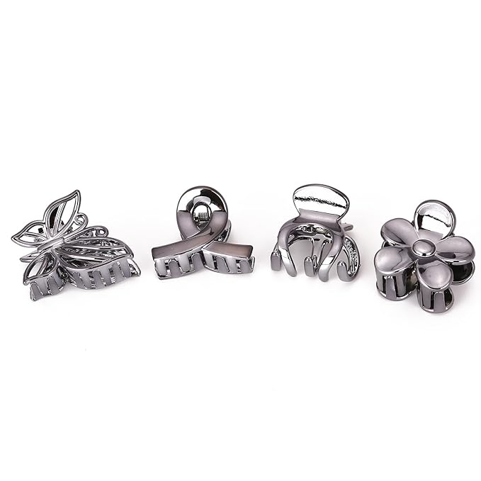 LONEEDY 10 Pack 5.1Inch Extra Large Hair Clips for Women Thick Hair and Long Hair, Silver Multi-Styles Big Claw Clips, Strong Hold Jaw Clips (Silver Black, Large)