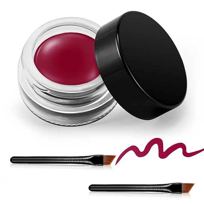 Erinde Burgundy Gel Eyeliner, Waterproof Cream Eyeliner Gel Pot, High-Intensity Pigments Long Lasting Smudge Proof Eye Liner Eyebrow Makeup, Waterline Matte Eye Liner with 2PCS Brushes, B09 Burgundy
