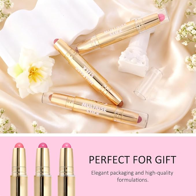 evpct 2In1 Blush Contour Multiuse Makeup Stick, Berry Tan & Brown Creamy Butter Blush Bronzer Contour Contouring Stick for Cheeks Lip Eyes Faces, Mloisturing Radiant Finish, Vegan & Cruelty-Free