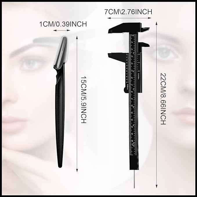 Weewooday 6 Pieces Tattoo Eyebrows Rulers 3 Point Positioning Ruler Mini Caliper Double Scale Vernier Calipers Eyebrow Caliper Microblading Ruler Measuring Tool with Eyebrow Shaver(Black)