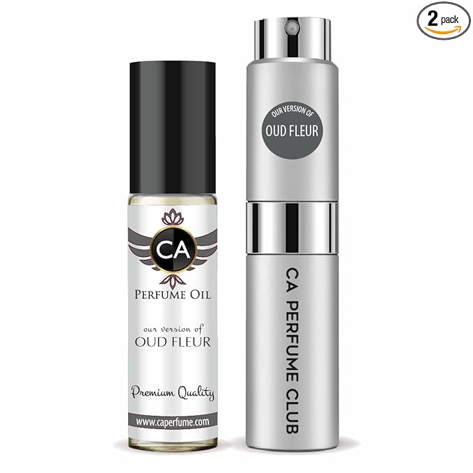 CA Perfume Duo Impression of Oud Fleur For Women And Men Perfume Layering Set Long Lasting Travel Size EDP + Body Oil Roll-On Bottle 0.27 Fl Oz+0.33 Fl Oz