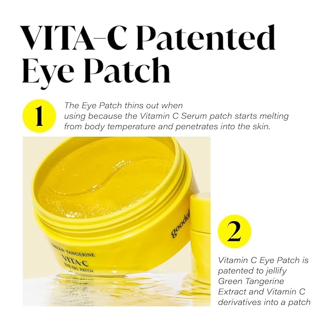 GOODAL Green Tangerine Vitamin C Eye Patches 60 Sheets – Hydrating Gel Under Eye Masks for Tired Puffy Eyes, Korean Skincare, Glass Skin Look, Daily Self Care Essentials
