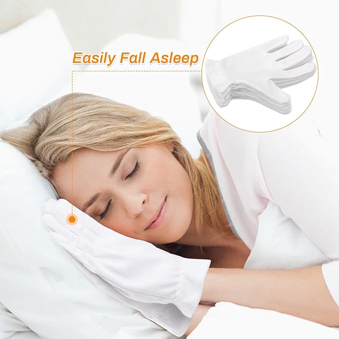 Selizo 6 Pairs 100% White Cotton Gloves for Eczema, Moisturizing Gloves for Dry Hands Overnight Women, Moisture Sleeping Spa Lotion Hand Cream Gloves for Eczema Dry Cracked Hands Sensitive Skin