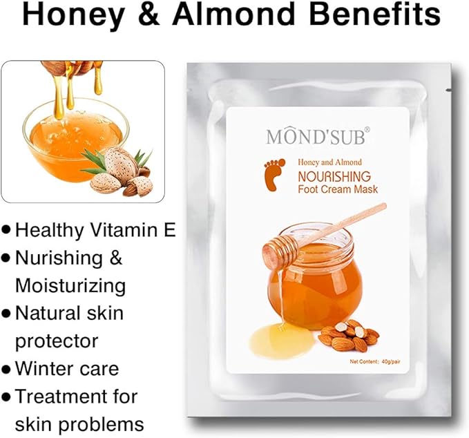 5 Pairs of MOND'SUB Honey & Almond Nourishing Foot Masks - Baby Foot Moisturizing Mask for Dry Skin to Removing Dead Skin & Repairing Rough Heels & Foot Crack