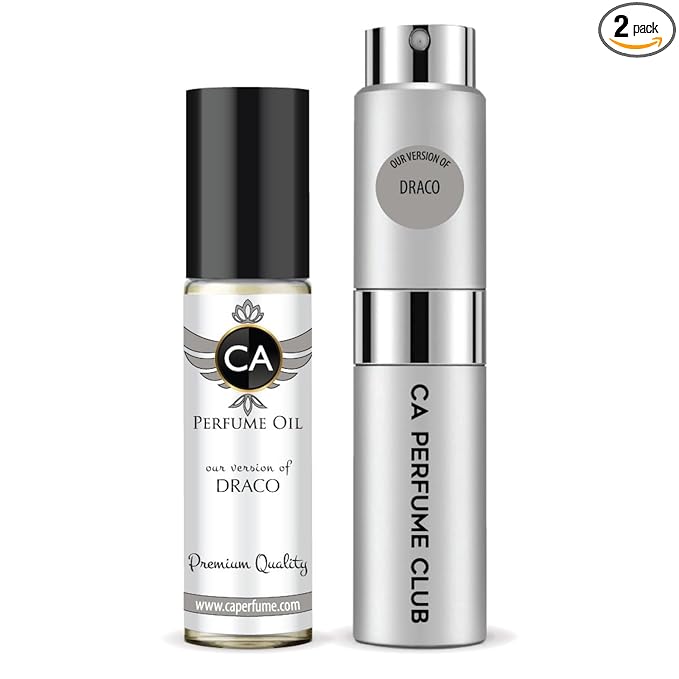 CA Perfume Duo Impression of Draco For Women And Men Perfume Layering Set Long Lasting Travel Size EDP + Body Oil Roll-On Bottle 0.27 Fl Oz+0.33 Fl Oz