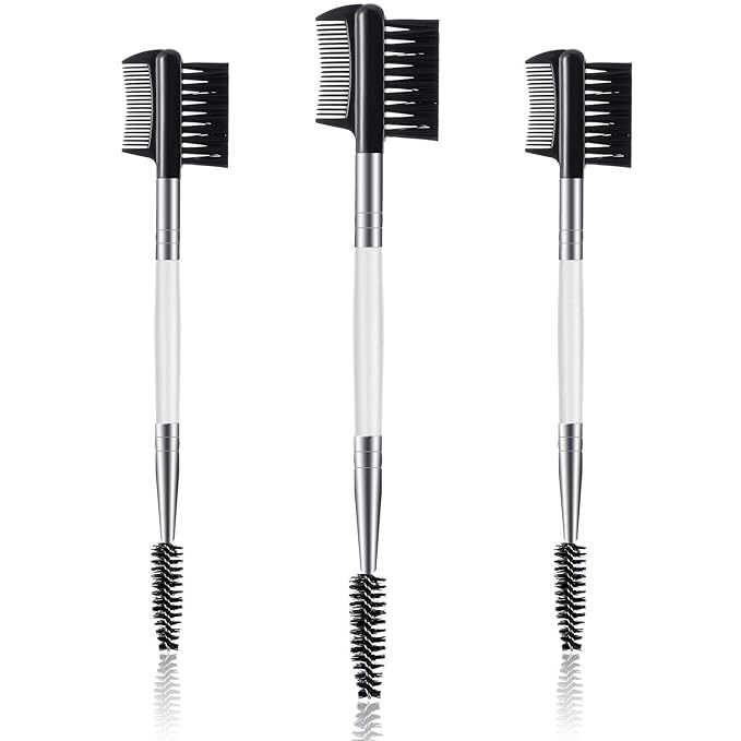 3 Pcs Eyebrow Brush Eyelash comb separator 3 Head Eyelash Shaper and Eyebrow Brush Dual Comb Double Head Makeup Grooming Tool for Women Cosmetic Separating Shaping Brow(White)