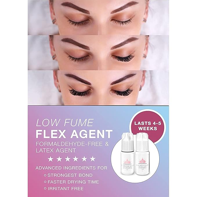 Lash Eyebrow Extensions Kit with 2 Trays of Mink False Eyebrows in Brown and Dark Brown, Eyebrow Glue Clear & Extension Tweezers, Comes on Mixed Length 5-8 mm (Black Tweezer)