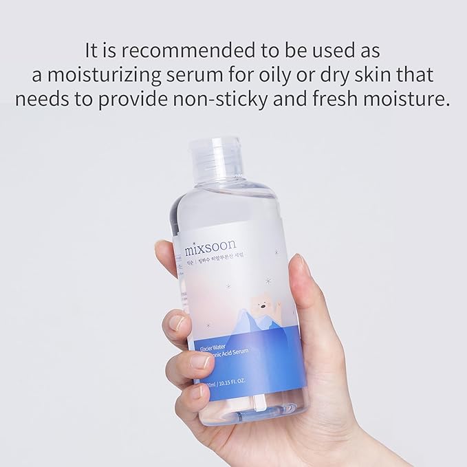 mixsoon Glacier Water Hyaluronic Acid Serum-Deep Hydration and Cooling for Face, Hydration Booster, Refreshing Lightweight Texture 300ml / 10.14 fl.oz. Korean Glass Skin Care