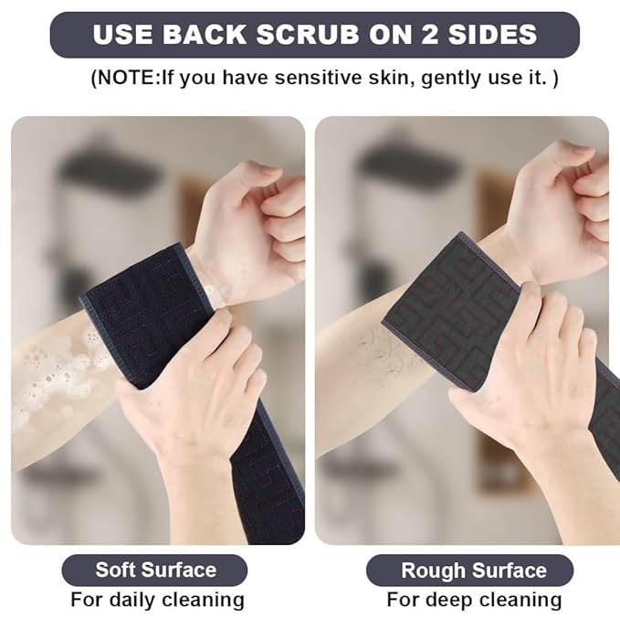 URAQT Exfoliating Towel with Handle, Exfoliating Body Scrubber, 37 Inches Exfoliating Back Scrub, Deep Cleaning, Back Scrubber Washer, Back Scrubber Washer for Men and Women,Dark Purple
