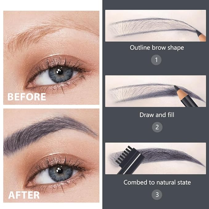 WanTuoluo Eyebrow Pencils for Women with Sharpener, 6Pcs Hard-Core Wooden Eye Brow Eye Liner Pencils for Beginner Makeup, Waterproof & Sweat-Proof (6Pcs-Gray)