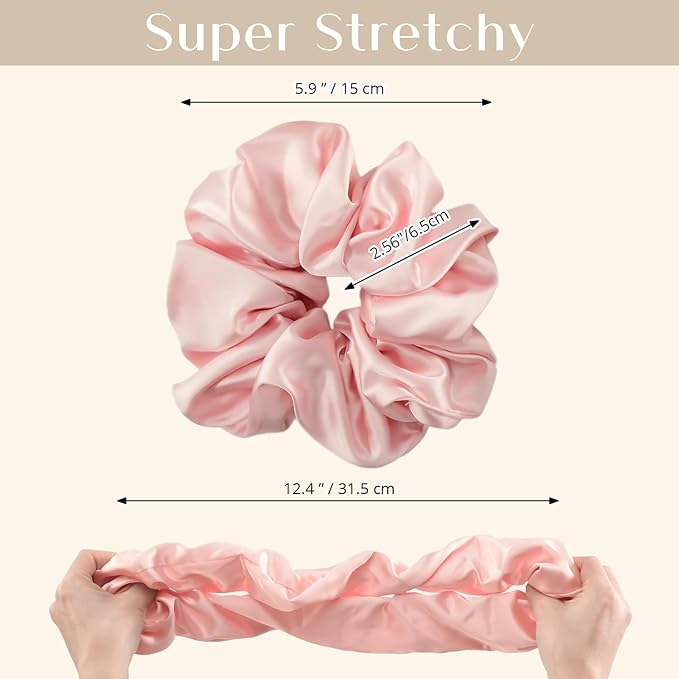 Lolalet Big Satin Scrunchies for Women, 5.9 Inch Large Oversized Scrunchie, Soft Jumbo/Giant Scrunchies Hair Ties for Thick & Curly Hair -4 Pack, Light Caramel/Champagne/Pink/Khaki