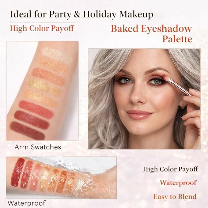 K'APEINE All-in-One Baked Makeup Palette, Eyeshadow, Blush Bronzer Eye Shadow Palette, Neutral Highly Pigmented Shades, Buildable & Blendable, Travel-Size Compact, Full Face Makeup Gift Set for Women