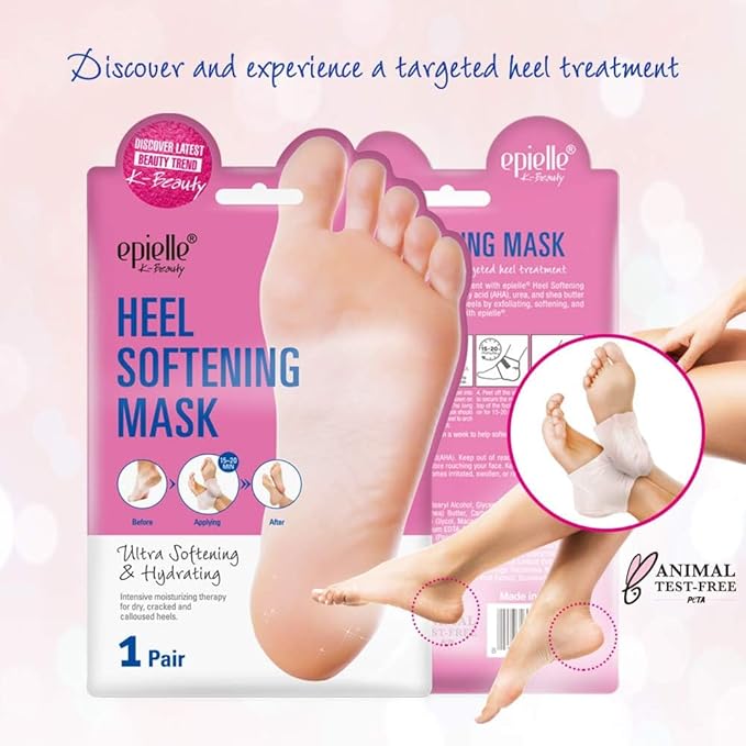 epielle Heel Softening Mask | Intensive Moisturizing Therapy for dry, cracked and calloused heels| Foot Spa, Self Foot Care, Moisture Foot Mask | Ultra Softening & Hydrating (4 Pack)