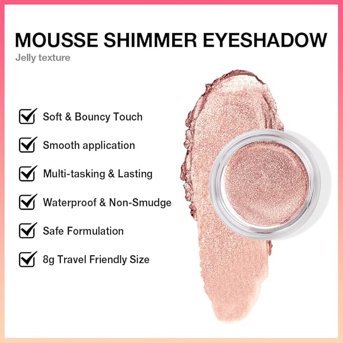 FeiCuiYun Glitter Shimmer Metallic Cream Eyeshadow Palette Makeup, Rose Gold Natural Single Mini Instant Holographic Eyeshadow For Women, Sombras Crema Para Ojos, Talc, Paraben & Cruelty Free