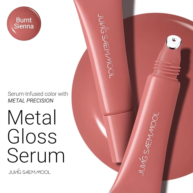 JUNG SAEM MOOL LIP-PRESSION Metal Serum Gloss | Hydrating Tinted Lip Balm with a Hygiene Precision Metal Applicator & Serum Infused Ingredients, Korean Lip Plumper Gloss (Burnt Sienna)